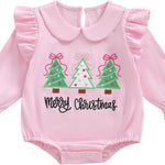 Baby Girl Christmas Outfit Velvet Bow Smocked Bubble Romper Ruffle Onesie Bodysuit Infant Fall Winter Clothes