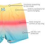 RUGGEDBUTTS Boys UPF50+ Sun Protection Striped Color Block Swim Trunks - Beach Paradise, 2T