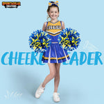 Spooktacular Creations Girl Blue Cheerleader Costume, Halloween Cute Cheer Uniform Outfit with Accessories for Halloween High School Cheerleader Dress Up Costume-S