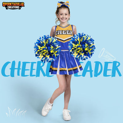 Spooktacular Creations Girl Blue Cheerleader Costume, Halloween Cute Cheer Uniform Outfit with Accessories for Halloween High School Cheerleader Dress Up Costume-S