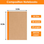 LABUK 5pcs A5 Composition Notebook Journals, Kraft Lined Notebooks Bulk, 5 Colors 60 Pages for Journaling, Writing, School, Office, Kids Gift