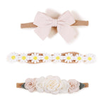 cherrboll Baby Girl Nylon Headbands, 3Pcs Handmade Floral Hair Bows, Stretchy Flower Hairbands for Newborns Infants Toddlers Christmas