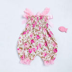 Baby Girls Boys Romper Set Floral Jumpsuit with Bow Headband Toddler Cute Summer Bodysuit Outfit (Pink, 6-12 Months)
