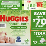 Huggies Natural Care Sensitive Baby Wipes, Unscented, Hypoallergenic, 99% Purified Water, 12 Flip-Top Packs (768 Wipes Total), Packaging May Vary