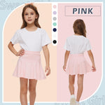 Neutocd Toddler Little Girls Skirts Skorts Elastic Flared Plain Pleated Tennis Skater Skirts for Girls Kids Built in Shorts Pink/Blue