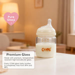 COMI Natural Glass Baby Bottles for Breastfeeding Babies,Newborn Anti-Colic Baby Bottle Set with Slow Flow Nipple,0-3 Months,BPA-Free,6 oz,2 Pack