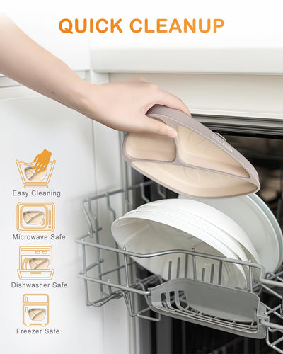 Qyeejong Strong Suction Plates for Baby & Toddler Non-Slip, BPA Free Silicone Divided Baby Plate with Suction and Spoon Set, Toddlers Dinner Dishes Microwave & Dishwasher Safe