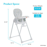 Dream On Me Fisher Price Tiny Bites Baby & Toddler Highchair – Cloud Grey, One-Click Folding, 7 Adjustable Height Levels, 2 Recline Positions, Removable Dishwasher-Safe Tray, Space-Saving