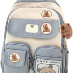 Capybara Backpack for Kids Age 8+, Kawaii Animal Backpack for Boys & Girls, Large Capacity Cute Capybara Bag with Badge (Blue)