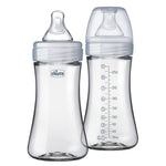 Chicco Duo 9oz Hybrid Baby Bottle, Real Glass Inside, Lightweight Plastic Outside, Patented Invinci-Glass Technology, Intui-Latch Nipple, 2-Pack, Clear/Grey