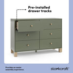 Storkcraft California 6-Drawer Double Dresser (Olive with Driftwood) - GREENGUARD Gold Certified, Interlocking Drawer System, Dresser Drawer Organizer for Kids Bedroom