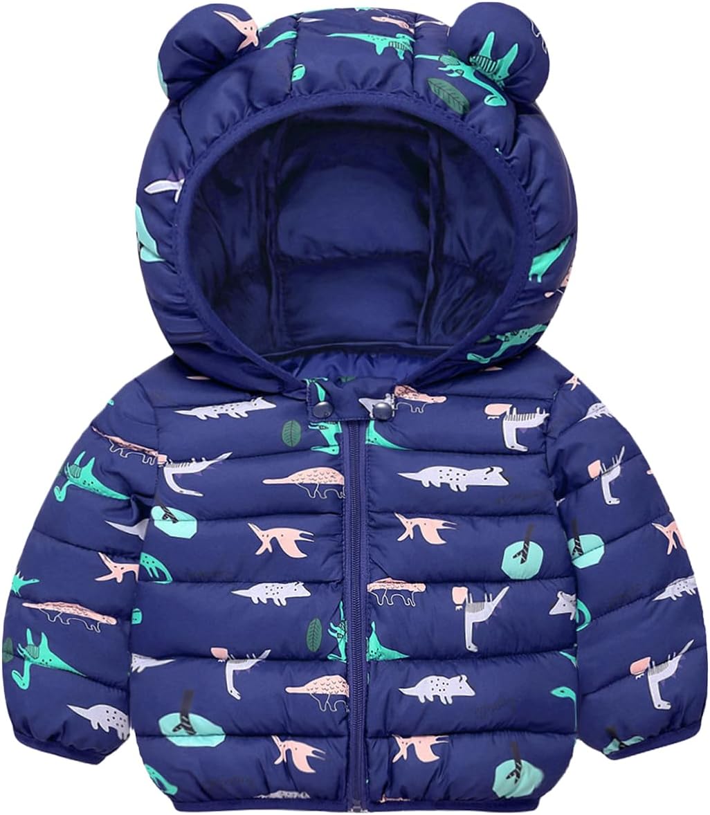 AIWUHE Baby Winter Hooded Down Jacket Boys Girls Light Warm Puffer Coats Toddler Bear Ears Zipper Up Down Coats Outwear 6M-4T