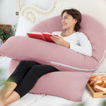 Meiz Pregnancy Pillow, Cooling Silky Pregnancy Pillows for Sleeping, 65" U Shaped Full Body Maternity Pillow for Pregnant Women, with Washable Jersey Cotton Cover, Pink