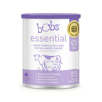 Bäbös essential infant formula canister on a white background