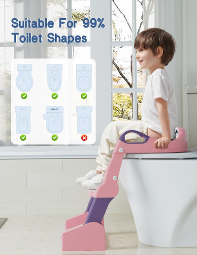 Potty Training Seat, Toddler Potty Training Toilet, Upgrade 2 In 1 Toddler Toilet Seat with Steps Stool Splash Guard and Anti-Slip Pad Soft Cushion, Potty Seats for Toddlers Baby Kids (Pink)