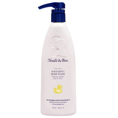 Noodle & Boo soothing body wash bottle with pump on a white background