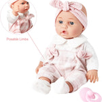 12'' Baby Doll in Gift Box with Pink Cloths, Pacifier, 13''x13'' Microfabric Blanket, and Feeding Bottle. Gift Idea for Ages 3+