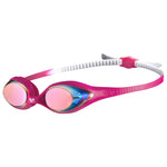 Arena Unisex Youth Spider Junior Swim Goggles Girls and Boys Ages 6 to 12 Anti-Fog Mirror Lens Easy to Adjust Strap No Leak, White/Pink/Fuchsia
