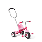 Radio Flyer Deluxe Steer & Stroll Trike, Pink, For Kids 2-5, 2-in-1 Parent Steer Tricycle, Removable Push Handle, Adjustable Seat, Steel Frame, Covered Storage Bin, Tricycle for Toddlers and Kids