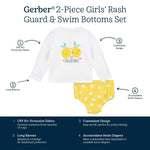 Gerber Baby Girls Baby Toddler Long Sleeved Rashguard Swim Bathing Suit Set White Yellow Lemons 3-6 Months