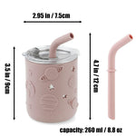 PandaEar 6-in-1 Stainless Steel Baby Feeding Set | Divided Suction Plate, Bowl, Sippy Cup with Straw, Bib, Spoon & Fork | BPA-Free Toddler Feeding Essentials for Self-Feeding (Pink)