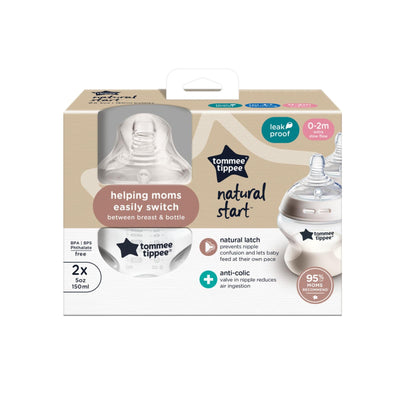 Tommee Tippee Natural Start Anti-Colic BPA Free Baby Bottles, 5oz, Newborn 0+ Months, Slow Flow Breast-Like Nipple, Designed for Seamless Transitions Between Bottle and Breast, Pack of 2