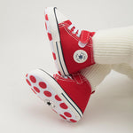 KKIIDDSS Unisex Baby Girls Boys Canvas High-top Shoes, Newborn Infant Anti-Slip Soft Sole Frist Walking Sneakers (C01/Red,12-18 Months)
