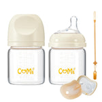 COMI Natural Glass Baby Bottles for Breastfeeding Babies,Newborn Anti-Colic Baby Bottle Set with Slow Flow Nipple,0-3 Months,BPA-Free,6 oz,2 Pack