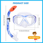 Kids Snorkel Set, Children Anti-Fog Diving Mask Swimming Goggles Full Dry Top Snorkel Equipment Snorkeling Packages Swimming Gear for Youth Boys Girls Age 5-10 (Blue White)