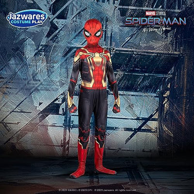 Marvel Integrated Spider-Man Official Youth Deluxe Zentai Costume - Stretch Spandex with Hidden Zippers and Wrist Slits (S) Multi