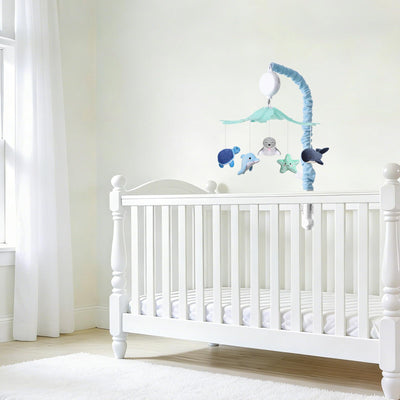 Baby Crib Mobile for Boys and Girls, NICEMER Soft Plush Ocean Characters Mobiles, Blue and Grey Nursery Decor, Calming Soother with 12 Lullabies Essential and Perfect Gift for Babies