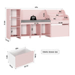 HOSTACK 67" Kids Reading Nook with Bench, Kids Bookshelf and Bookcase with Seat Cushion and 6 Storage Cubbies, Toy Storage Box on Wheels, Toy Chest for Playroom, Bedroom, School, Pink
