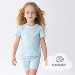 pureborn Baby Girl Pajamas Set Kids Short Sleeve Snug Fit Cotton Sleepwear Pjs 2pcs Set Blue Floral 12-18 Months