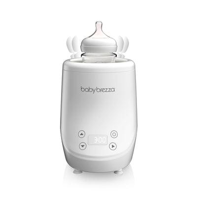 Baby bottle warmer with digital display on a white background, branded 'babybrezza'.