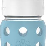Lifefactory 8-Ounce Wide Neck Glass Baby Bottle with Protective Silicone Sleeve and Hard Sippy Spout, Denim (LG2221WDE4)