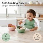 EKOSELA-Silicone Suction Scooper Bowl - High Edge for Self Feeding 2SET (Light Green + Beige)