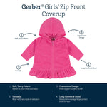 Gerber Baby Girls Toddler Zipper Hoodie Terry Swimsuit Cover Up, Pink, 18 Months