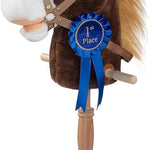 HollyHOME Stick Horse Plush Handcrafted Hobby Horse on a Stick with Wood Wheels Real Pony Neighing and Galloping Sounds for Kids Toddlers Dark Brown 36 Inches(AA Batteries Required)