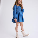 The Children's Place,Girls,Casual Smocked Dress,Long SleeveBailey Wash,X-Large