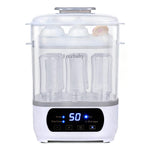 Baby bottle sterilizer with digital display on a white background