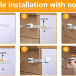Vmaisi Baby Proofing Cabinet Locks - Childproofing Adjustable Multi Use Straps Latches for Drawers, Fridge, Dishwasher, Toilet Seat, Cupboard, Closet, Oven,Trash Can, Adhesive No Drilling (White) (4)