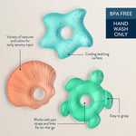 Itzy Ritzy Water-Filled Teethers - Cold Cutie Coolers Textured On Both Sides to Massage Sore Gums & Emerging Teeth - Can Be Chilled in Refrigerator, Set of 3 Seaside Water Teethers