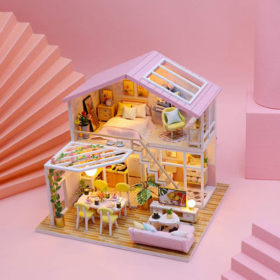 GuDoQi DIY Miniature Dollhouse Kit, Tiny House kit with Furniture and Music, Miniature House Kit 1:24 Scale, Great Handmade Gift for Birthday Christmas, Sweet Time House