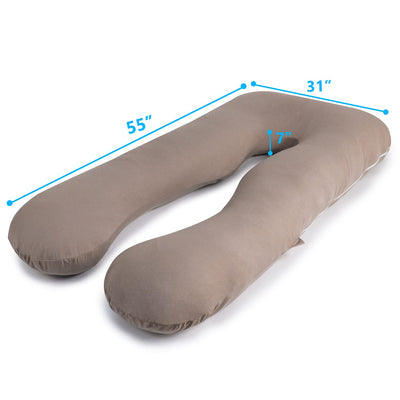 QUEEN ROSE Pregnancy Pillow, U Shaped Full Body Pillows for Sleeping Support, 55 Inch Maternity Pillow for Pregnant Women, Beige