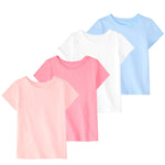 Garanimals Baby & Toddler Girl Solid Tees - Short Sleeve Tees - Kid's Casual Crew Neck - Size 3-6 Months - White, Blue, Pink - 4 Pack