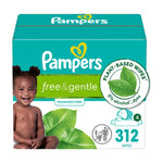 Pampers Baby Wipes, Free & Gentle, Hypoallergenic and Unscented Wipe, 100% Plant Based, Plastic-Free for Babies, 312 Total (4 Flip-Top Packs)