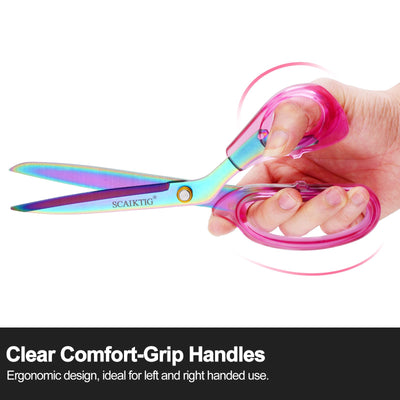 SCAIKTIG Acrylic Scissors Set, Office Scissors for Desk Heavy Duty, Pink Clear Comfort-Grip Handles and Titanium Coated Blades, Sharp Scissors all Purpose for Sewing, Art, Craft, School, Home Supplies