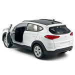 1:36 Scale Tucson Toy Car Model Metal Diecast SUV Toy Vehicle, Doors Open Pull Back, Toys for Boys 3 4 5 6 7 Year Old Toddler Kids Gifts, Men Collection, Home Office Décor Cake Topper, White