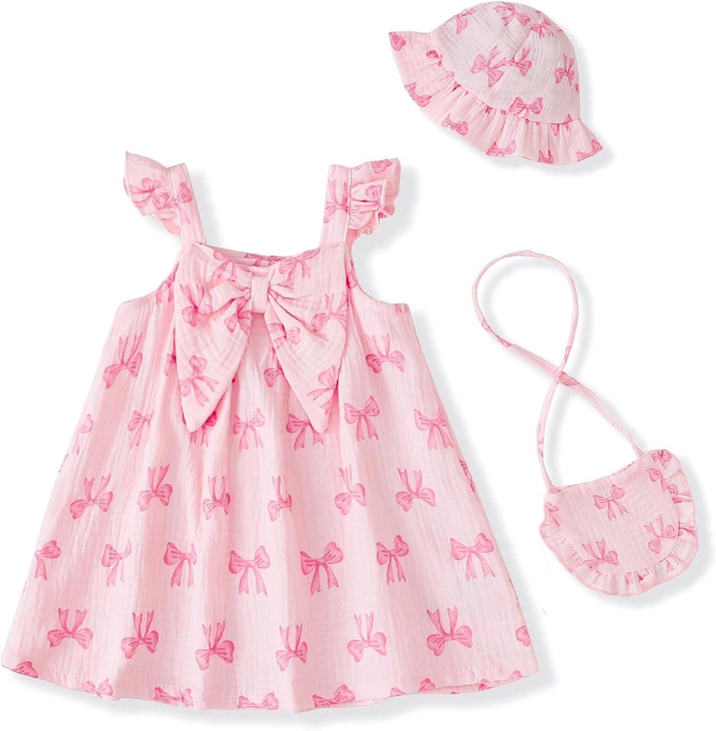 Renotemy Infant Baby Girl Dresses Summer Outfits Casual Cotton Linen Sundress with Hat Toddler Clothes for Girls 3Months-3T