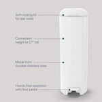 Diaper Genie Platinum Pail (Lily White) is Made in Durable Stainless Steel and Includes 1 Easy Roll Refill with 18 Bags That can Last up to 5 Months.